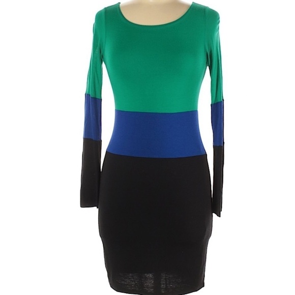 SOPRANO fitted color block long sleeve mini dress women’s medium - Picture 1 of 7